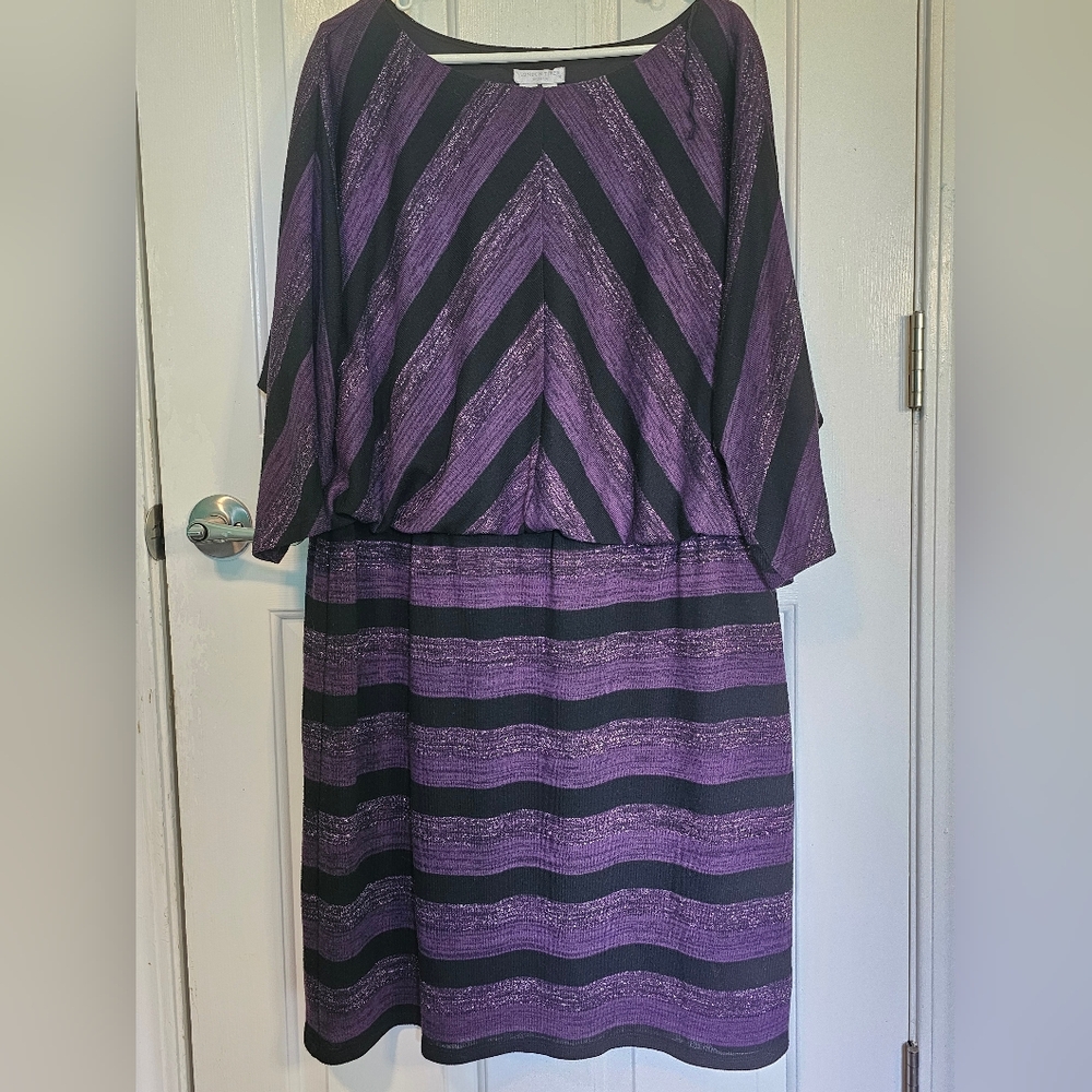 London Time Purple and Black Striped Dress Women's Size 18W